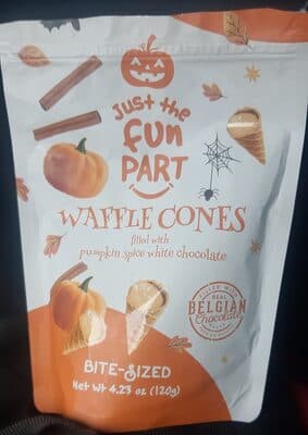 Just the Fun Part Waffle Cones Filled with Pumpkin Spice White Chocolate